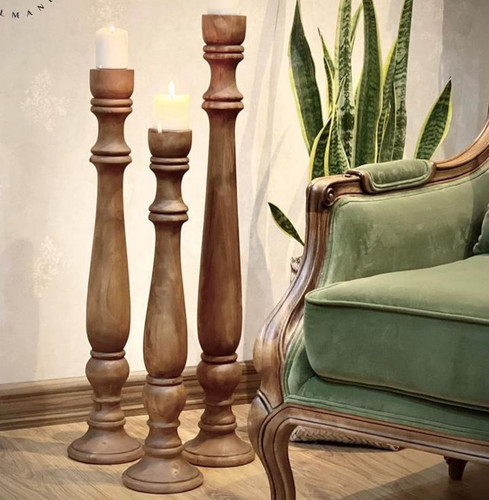 شمعدان سه سایز چوب گردو افرالوکس