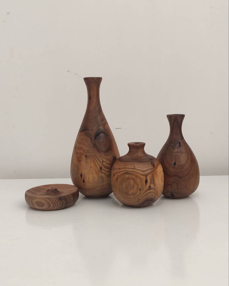 ست گلدان و جا شمعی گردو M001